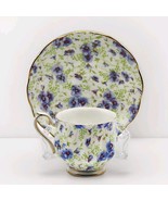 Royal Albert Crown China Teacup &amp; Saucer Blue Pansy Chintz Gold Fading C... - $570.99 MXN