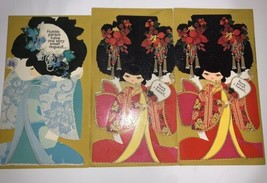 3 Lotus Blossoms Large American Greetings Cards Envelopes Vintage 1970s - $20.39