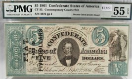 1861 $5 CT-33 Confederate Civil War Minerva Counterfeit Banknote w Ad PC... - £2,928.35 GBP