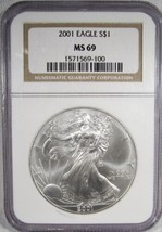 2001 Silver Eagle NGC MS69 Classic Brown Holder AL946 - $53.46