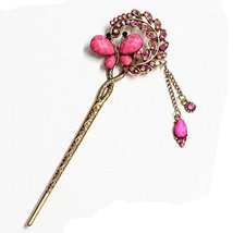 Chinese Traditional Metal Shinning Butterfly Ladies/Girls Hair Stick, HOT PINK