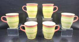 6 Pfaltzgraff Pistoulet Mugs Set Red Stripe Jana Kolpen Stoneware Coffee... - $56.30
