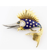 Rondette 18k Yellow Gold Sailfish Brooch Diamond Blue Enamel and Sapphire - $79,416.40 MXN