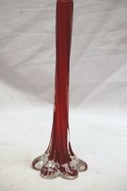 Vintage Style Ruby Red Swirl Tapered Glass Vase w Flared Bottom Large 11... - $29.69