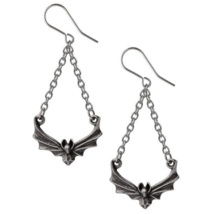 Alchemy Gothic The Attic Flying Vampire Bat Dangling Chain Hook Earrings E479 - $30.95