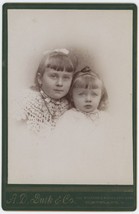 Circa 1890&#39;S Cabinet Card Adorable Girls Beautiful Eyes A.D. Burk Cleveland, Oh - £7.43 GBP