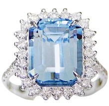 3.00 Ct Emerald Cut Blue Topaz Vintage Engagement Ring 14k White Gold Finish - £71.71 GBP