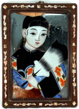 Antique Chinese Reverse Painting on Glass Geisha Girl Courtesan a Fan MO... - $119.99