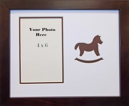 Children&#39;s Brown Rocking Horse Infant Wood Photo Frame 8x10 Holds 4x6 Photo - £13.98 GBP