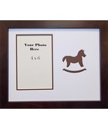 Children&#39;s Brown Rocking Horse Infant Wood Photo Frame 8x10 Holds 4x6 Photo - $17.50