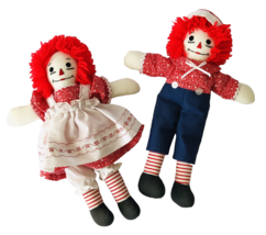 Raggedy Ann &amp; Andy Dolls Handmade Small 12&quot; Beautiful Clothes Embroidered Apron - £38.33 GBP