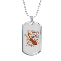 Musician Necklace Tiny Violin Necklace Stainless Steel or 18k Gold Dog Tag 24&quot;  - $47.45+