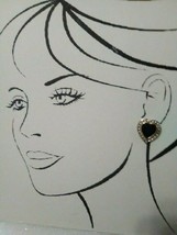 Vintage Fashion Clip Earrings Black Facetted Heart Gem W/ Golden Pave Frame - £16.75 GBP