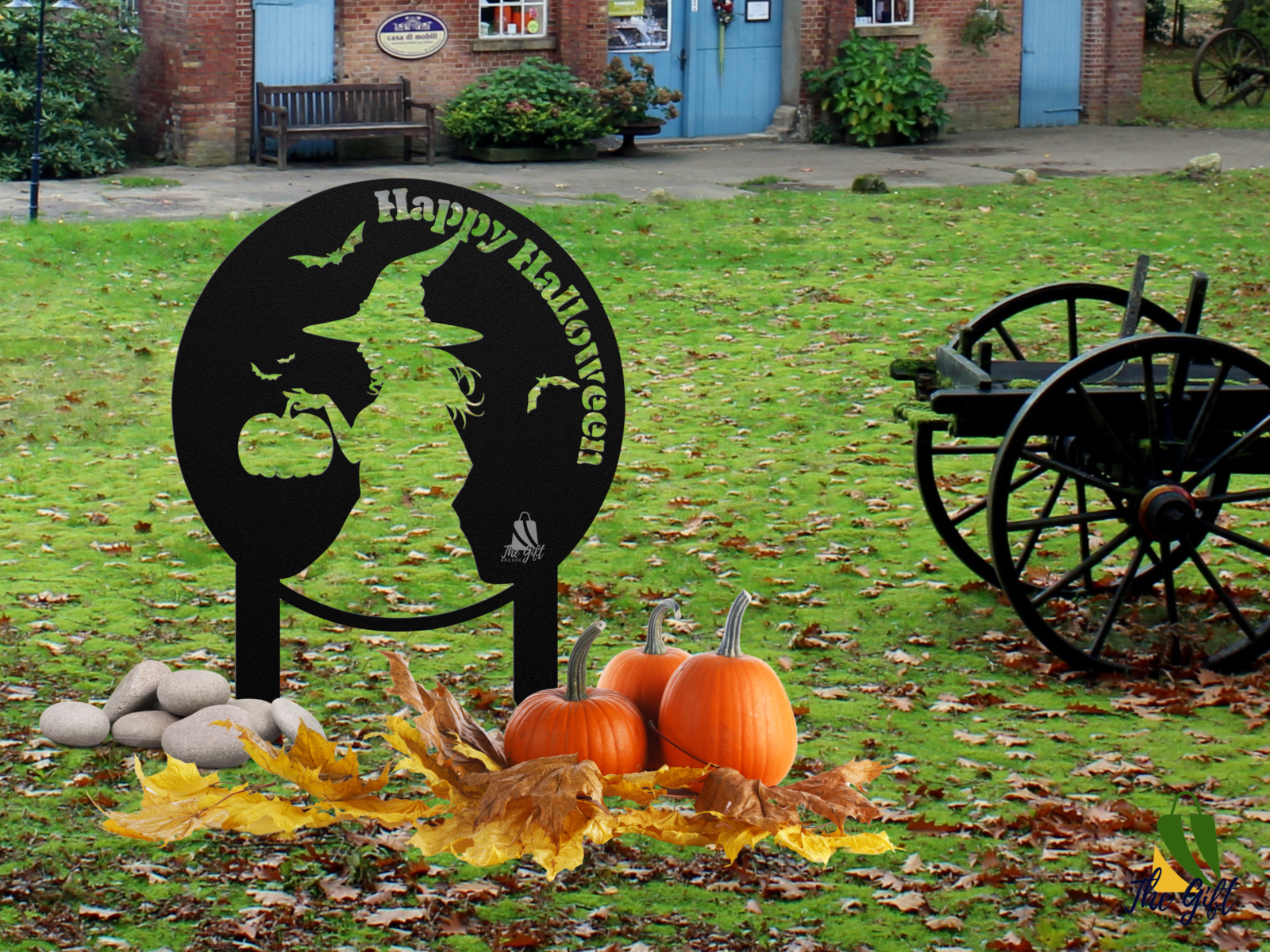 Playful Young Witch With Pumpkin Metal Garden Sign-Perfect Halloween  Gift Decor