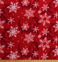 Fleece Snowflakes Swirls Red Winter Christmas Holiday Fabric Print BTY A340.12 - £21.95 GBP