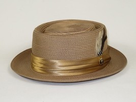 Men's Bruno Capelo RAFAELE Braid Straw Pork Pie Hat Telescope Crown RF-403 Tan image 5