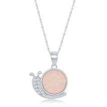 Sterling Silver Snail CZ with Round White Opal Pendant - £36.39 GBP