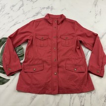 Talbots Basic Jacket Size M Berry Pink Zipper Front Snaps Stretch Cotton... - $33.65