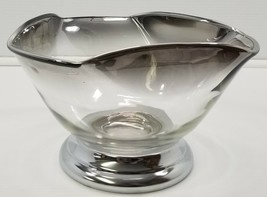 VC) Vintage Silver Tint Thick Glass Triangular Salad Bowl with Silver Base - $14.84
