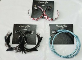 Franco Gia Earrings Hoops 3 Pair Feathers Blue Sparkle Pink Animal Print... - £19.13 GBP