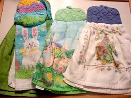 (4) Easter Kitchen Towels-New with attached pot holders - $16.50