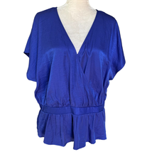 Nine West Peplum Blouse Top Short Sleeve Royal Blue XXL New - $25.00