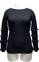 NY Collection Women Black Ruffle-Sleeve Sweater (X-Small) - £12.76 GBP