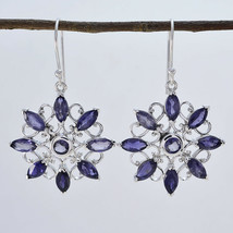 grand Iolite 925 Sterling Silver Blue Earring Natural gemstones US gift - £28.41 GBP