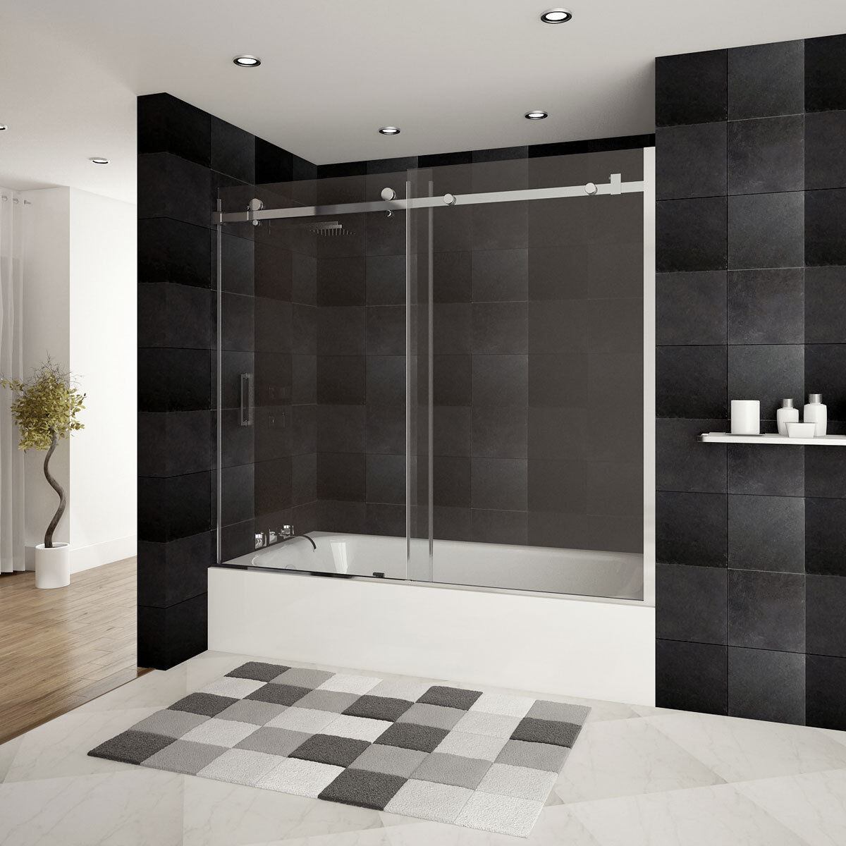 56-60&quot;Wx62&quot;H Semi-Frameless Sliding Bathtub Door ULTRA-B Chrome LessCare - $639.54
