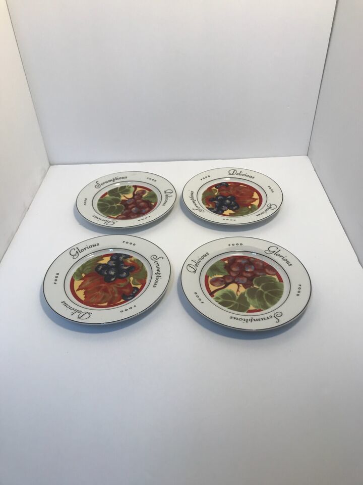 Primary image for The Monkey and The Peddler "Vendange" 4-Plate Appetizer Dessert Plate Set Grape