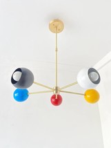 Mid Century Colored Modern Chandelier -Brass Colored Lighting -Colored Sputnik - £155.86 GBP