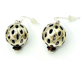 Silver Tone Open Work Ball Faux Tortoise Shell Dangle Earrings - £14.00 GBP
