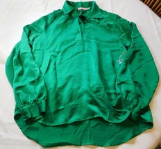 Isaac Mizrahi Women&#39;s Long Sleeve Satin Shirt Size 10 Emerald Chelsea NWT - £35.32 GBP