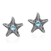 Amazing Sparkling Starfish Blue Crystal on Sterling Silver Post Earrings - £16.02 GBP