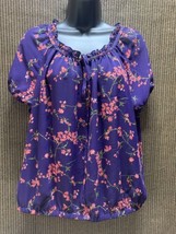 Apt. 9 Women&#39;s Blouse Top Med Petite Purple Pink Ruffle 100% Polyester New - £10.51 GBP