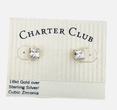 18K Gold / Solid 925 Sterling Silver Princess Cut 1 CT Cubic Zirconia Earrings - £11.48 GBP