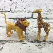 Animal Figures Lot Of 2 Golden Brown Lion Spotted Giraffe Jointed Wildli... - $11.88