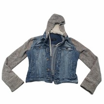 Black Rivet Jean Jacket Size XS Detachable Hood Used Measurements In Des... - $37.55