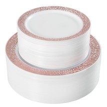 102Pcs Rose Gold Plastic Plates, Rose Gold Lace Plates Disposable Heavy Duty, In - £39.48 GBP