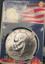 1776-1976 D Eisenhower Dollar Ike Special Statue Of Liberty, Flag Label case - £17.19 GBP