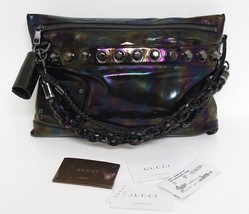 Gucci Metallic Patent Metal Studs Over-sized Black Leather Clutch - £781.80 GBP