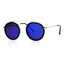 Vintage Retro Fashion Sunglasses Round Metal Top Bridge Flat Narrow Frame Lens - £8.78 GBP