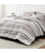 Bed In A Bag Twin Size 5 Pieces, Warm Taupe White Striped Bedding Comfor... - £68.90 GBP