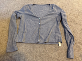 OGL Natural Sensation Button-Down Top Gray Sweater SMALL NWT - $18.49