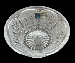 Vintage 24% Lead Crystal  Frosted Etched Floral Flowers Candy Bowl Dish - £11.35 GBP