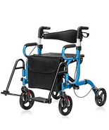 Folding Rollator Walker with 8-inch Wheels and Seat-Navy - Color: Navy - $180.07