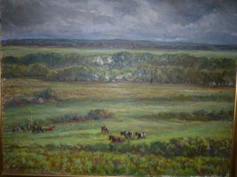 Guillermo Ciro Rodriguez, Uruguay, Signed Oil Painting, Grazing Cattle, 76 x 92 - £404.47 GBP