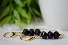 Black jade earrings, Black huggie, Gemstone dangle earrings for women, Boho dain - $30.90