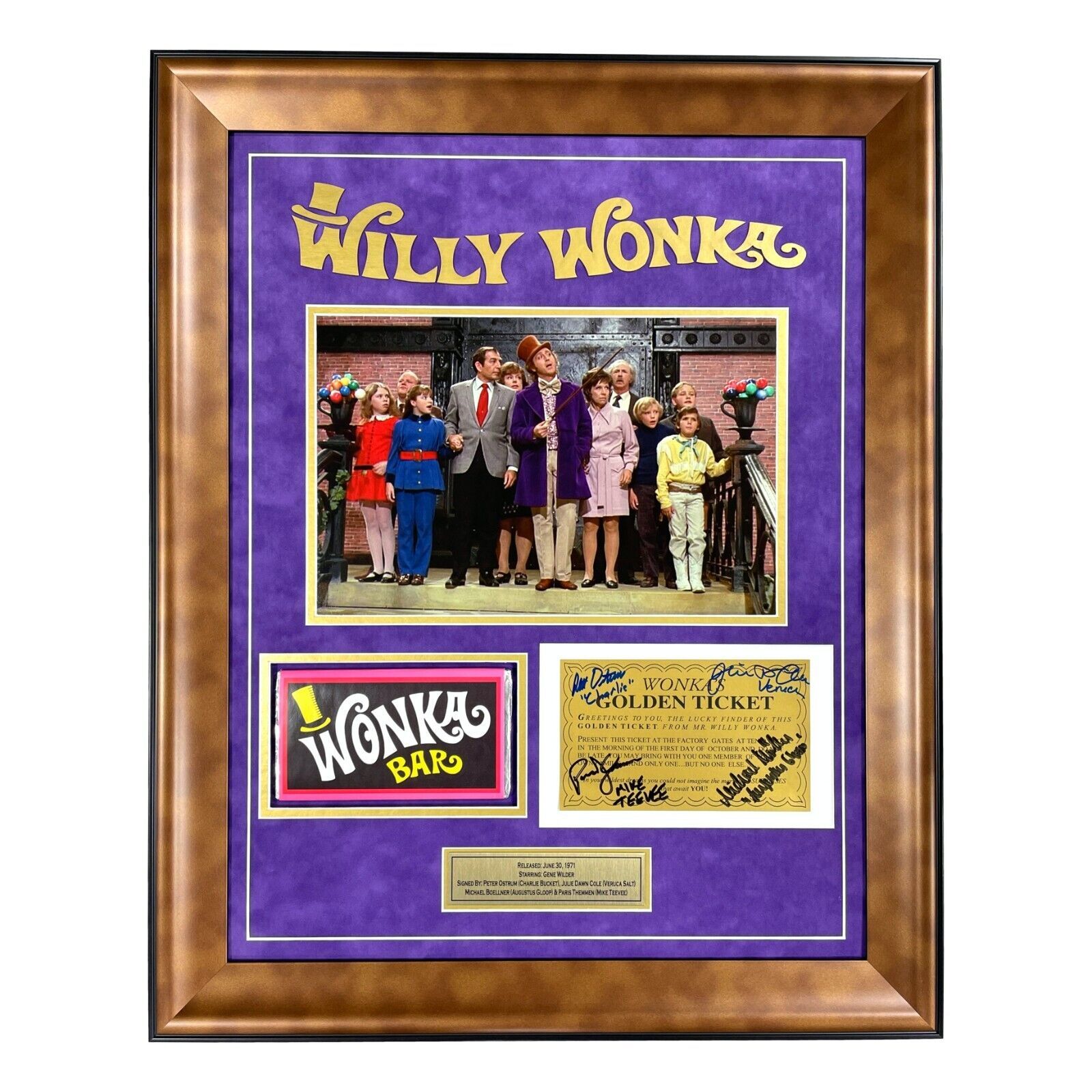 Willy Wonka Kids x4 Cast Autographed Framed Golden Ticket Bar JSA COA Si... - $679.96