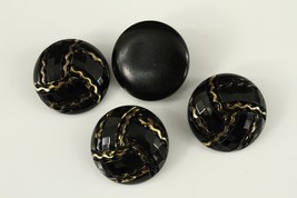 Vintage MOURNING Buttons Black Glass &amp; Gold Shank 3PC Lot 1-1/8&quot; Wide - £7.21 GBP